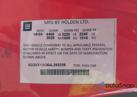 2004 Pontiac Gto z USA, uszkodzony, nr VIN 6G2VX12G64L262229